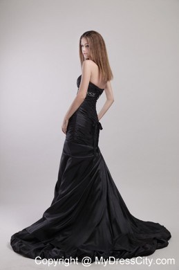 Beaded Mermaid Sweetheart Court Train Black Evening Dress