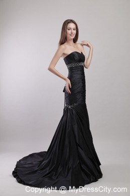 Beaded Mermaid Sweetheart Court Train Black Evening Dress