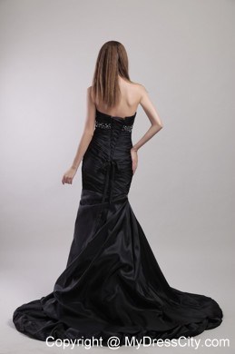 Beaded Mermaid Sweetheart Court Train Black Evening Dress