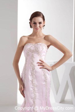 Baby Pink Appliques Mermaid Sweetheart Brush Train Evening Dresses