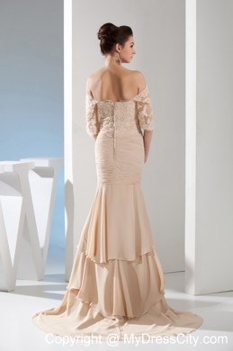 Champagne Lace Mermaid Off The Shoulder Evening Gowns