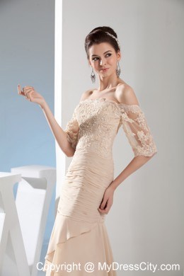 Champagne Lace Mermaid Off The Shoulder Evening Gowns