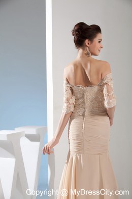 Champagne Lace Mermaid Off The Shoulder Evening Gowns