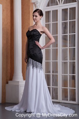 White and Black Sweetheart Long Evening Dress with Sequins