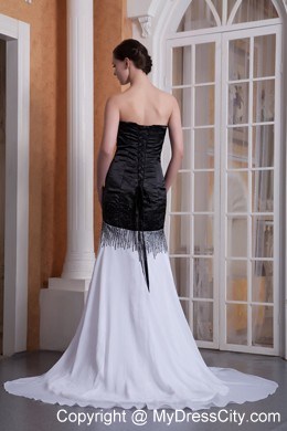 White and Black Sweetheart Long Evening Dress with Sequins