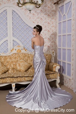 Sliver Strapless Appliques Evening Dress with Brush Train
