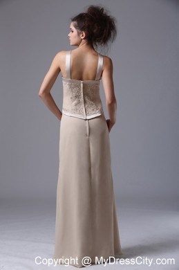 Straps Beaded Zipper up Back Chiffon Floor Length Wedding Mother Outfits