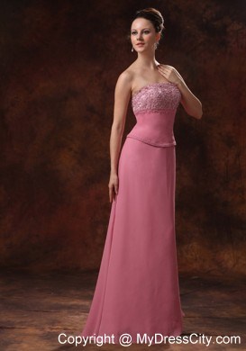 Chiffon Strapless Appliques Rose Pink Mother Of The Bride Dress With Coat