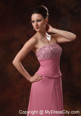 Chiffon Strapless Appliques Rose Pink Mother Of The Bride Dress With Coat