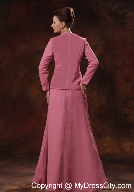 Chiffon Strapless Appliques Rose Pink Mother Of The Bride Dress With Coat