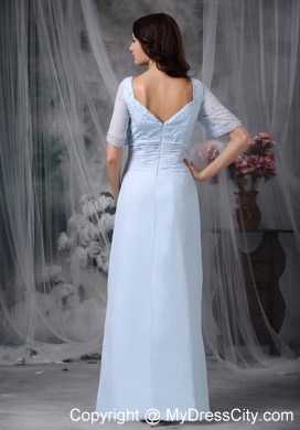 Baby Blue Square Neck Appliques Chiffon Jackt Mather Of The Bride Dress