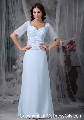 Baby Blue Square Neck Appliques Chiffon Jackt Mather Of The Bride Dress