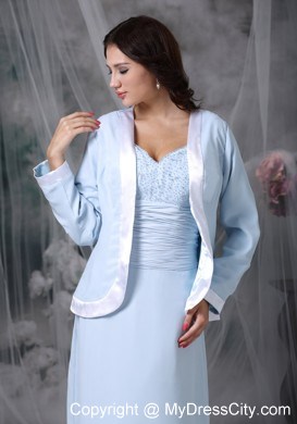 Baby Blue Square Neck Appliques Chiffon Jackt Mather Of The Bride Dress