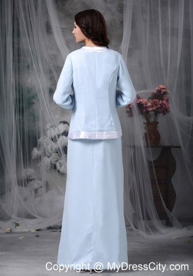 Baby Blue Square Neck Appliques Chiffon Jackt Mather Of The Bride Dress