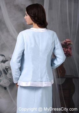 Baby Blue Square Neck Appliques Chiffon Jackt Mather Of The Bride Dress