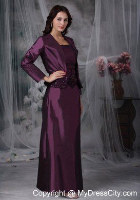 Strapless Appliques Ankle-length Taffeta Mather Of The Bride Dress with Jacket