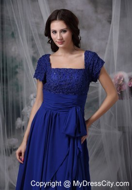 Short Sleeves Square Neck Beading Floor-length Layers Chiffon Mothers Dresses