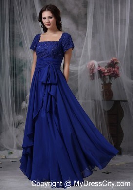 Short Sleeves Square Neck Beading Floor-length Layers Chiffon Mothers Dresses