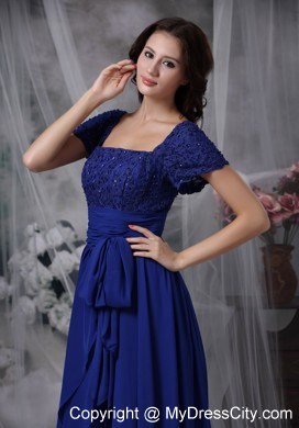 Short Sleeves Square Neck Beading Floor-length Layers Chiffon Mothers Dresses