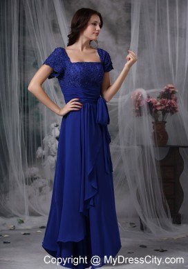 Short Sleeves Square Neck Beading Floor-length Layers Chiffon Mothers Dresses