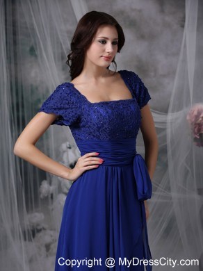 Short Sleeves Square Neck Beading Floor-length Layers Chiffon Mothers Dresses