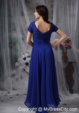 Short Sleeves Square Neck Beading Floor-length Layers Chiffon Mothers Dresses