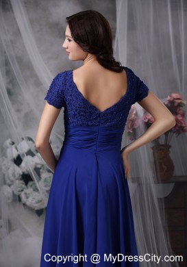 Short Sleeves Square Neck Beading Floor-length Layers Chiffon Mothers Dresses