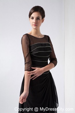 Scoop Neck Beaded strips Transparent Sleeves Chiffon Black Mothers Dresses