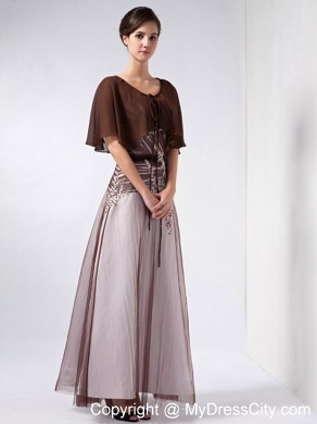 Cloak V-neck Beading Ankle-length Chiffon and Tulle Mother Of The Bride Dress