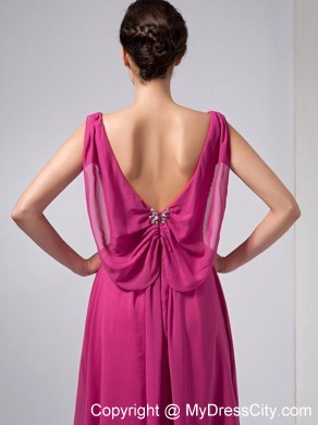 V-neck Beading Ankle-length Chiffon Mother Of The Bride Dress with Chic Back