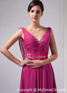 V-neck Beading Ankle-length Chiffon Mother Of The Bride Dress with Chic Back