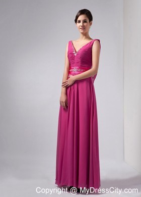 V-neck Beading Ankle-length Chiffon Mother Of The Bride Dress with Chic Back