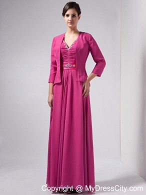 V-neck Beading Ankle-length Chiffon Mother Of The Bride Dress with Chic Back