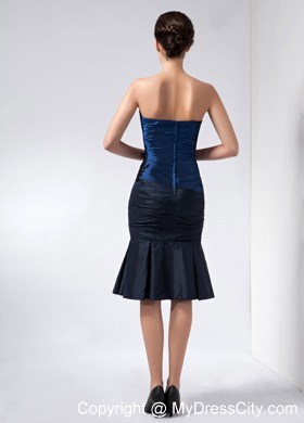 Navy Blue Strapless Beading Appliques Knee-length Mother Bride Guests Dress