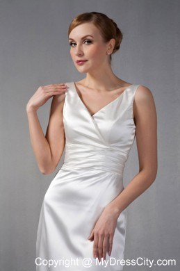 Pure Ruched V-neck Knee-length Taffeta Wedding Outfits for Groom Mothers