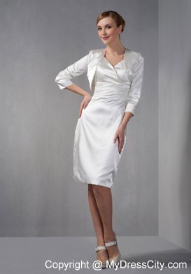 Pure Ruched V-neck Knee-length Taffeta Wedding Outfits for Groom Mothers