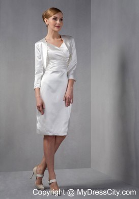 Pure Ruched V-neck Knee-length Taffeta Wedding Outfits for Groom Mothers