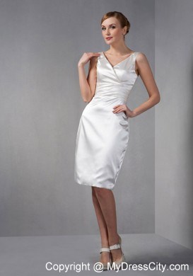 Pure Ruched V-neck Knee-length Taffeta Wedding Outfits for Groom Mothers