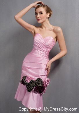 Sweetheart Ruche Handmade Flowers Knee-length Mother Of The Bride Dress