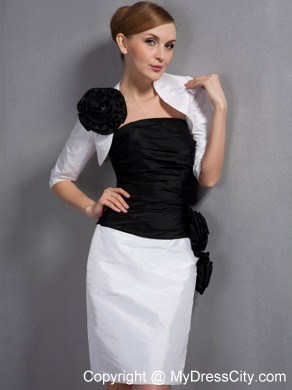 Strapless Hand Made Flowers Knee-length Satin Jacket Mother Bride Dress