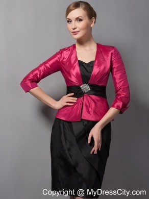 Black and Red Belt Sweetheart Mini-length Taffeta Mother in Law Dresses