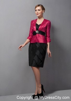 Black and Red Belt Sweetheart Mini-length Taffeta Mother in Law Dresses