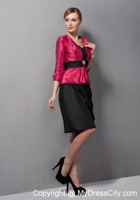 Black and Red Belt Sweetheart Mini-length Taffeta Mother in Law Dresses