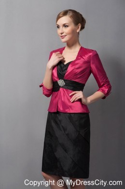 Black and Red Belt Sweetheart Mini-length Taffeta Mother in Law Dresses