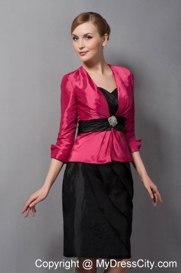 Black and Red Belt Sweetheart Mini-length Taffeta Mother in Law Dresses