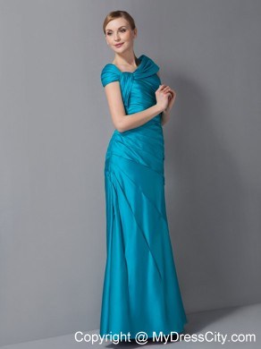 Asymmetrical Neck Ankle-length Ruched Taffeta Mother Of The Bride Dress