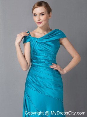 Asymmetrical Neck Ankle-length Ruched Taffeta Mother Of The Bride Dress