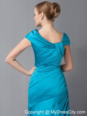 Asymmetrical Neck Ankle-length Ruched Taffeta Mother Of The Bride Dress