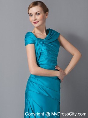 Asymmetrical Neck Ankle-length Ruched Taffeta Mother Of The Bride Dress