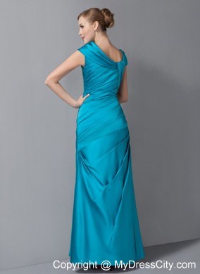 Asymmetrical Neck Ankle-length Ruched Taffeta Mother Of The Bride Dress